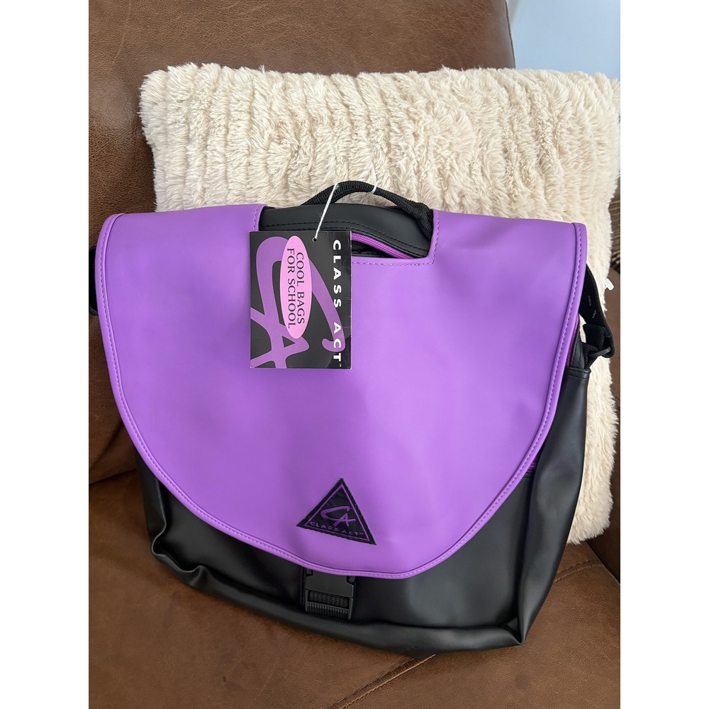 90s Class Act Sponge Bag Messenger School Backpack Purple Black Water Repel NWT